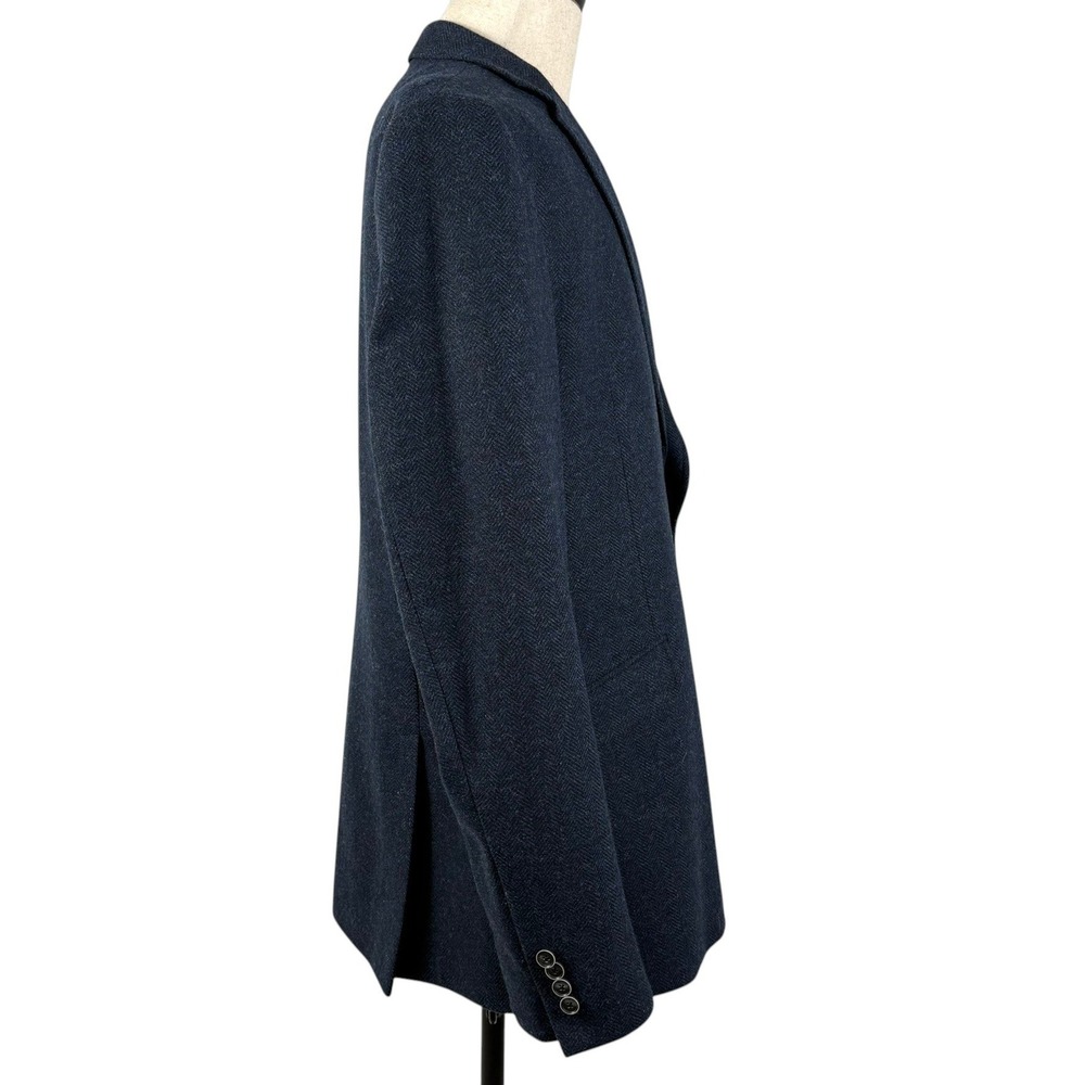 Joseph Abboud Herringbone Sport Coat Mens 46L Navy Blue Wool Slim Fit Blazer - Picture 4 of 11